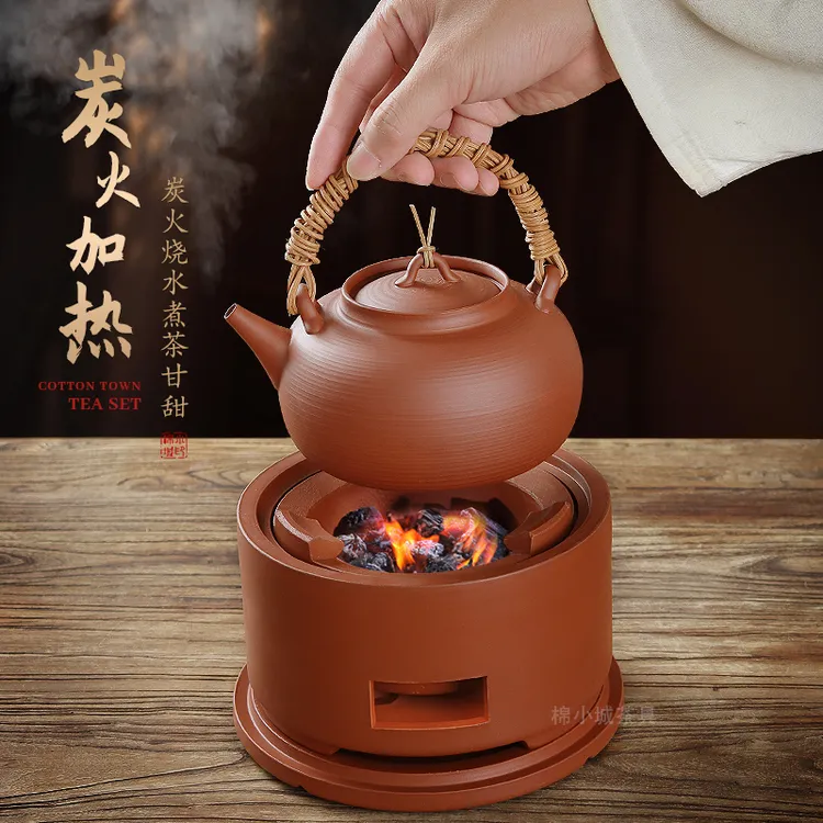 潮州原矿红泥炭炉炭火小炉手工煮茶围炉火工夫跳盖藤编提梁砂铫壶