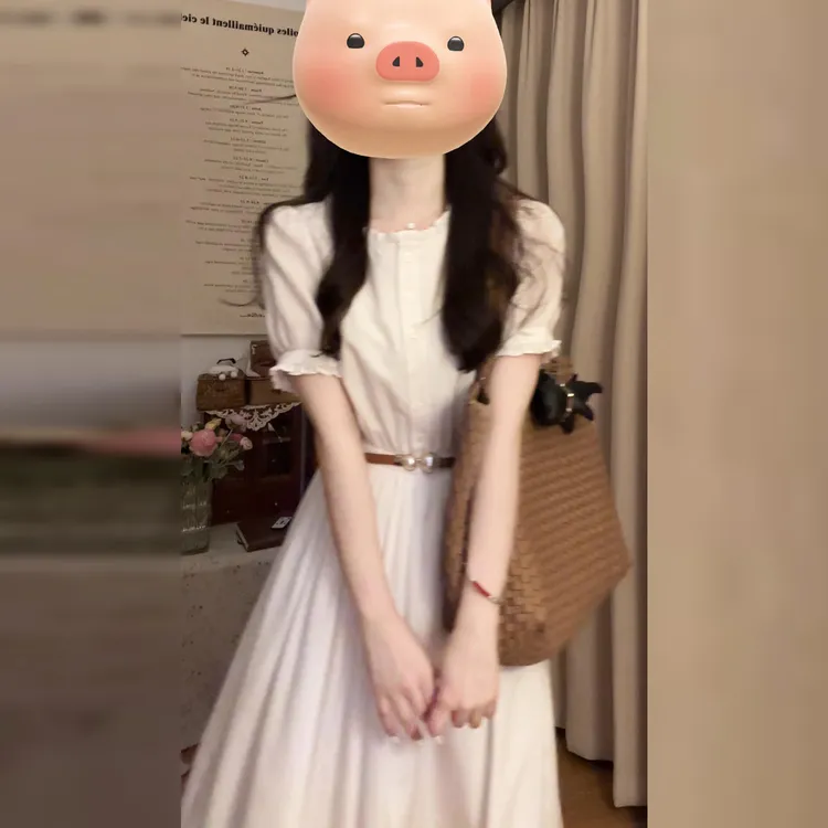 简单大方得体气质白色连衣裙女夏季2025独特漂亮衬衫收腰长裙4058