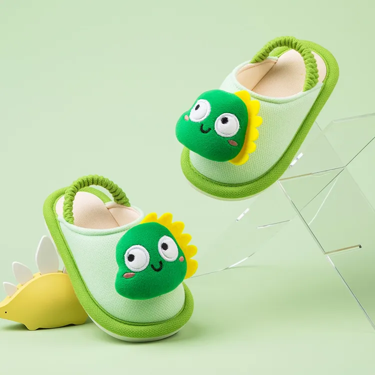 婴幼儿童宝宝布拖鞋春秋家用防滑厚底男女童卡通保暖透气软底居家