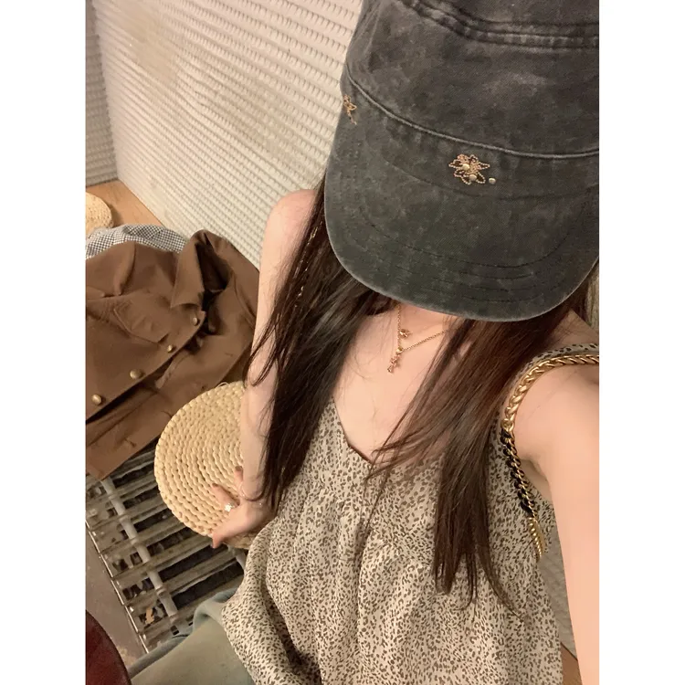时髦配方 韩系复古豹纹小吊带无袖背心女内搭上衣
