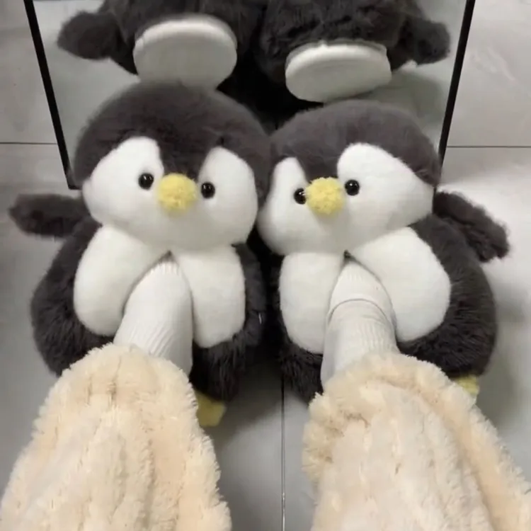 企鹅玩偶棉拖鞋秋冬天女士室内居家厚底包跟可爱保暖毛拖外穿棉鞋