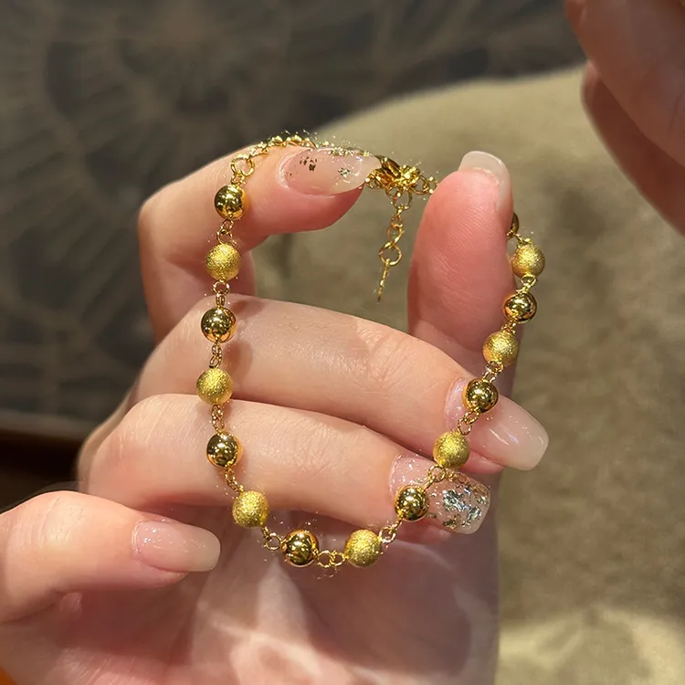 钛钢手链 拉丝球手链女小众重工圆球手串简约高级手饰碰水不掉色