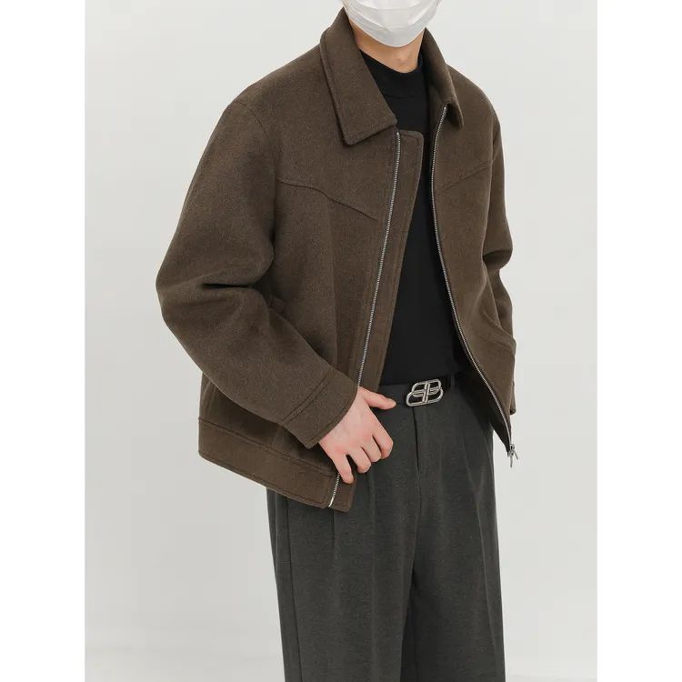 卓卓高级感宽松翻领羊毛呢夹克男2025新款秋冬季休闲短款呢子外套