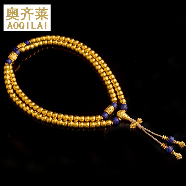 奥齐莱999足金项链108颗佛珠项链手串古法金老型珠三圈手链毛衣链