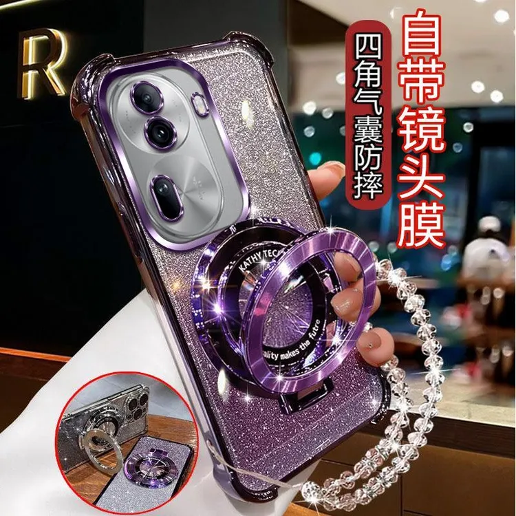 气囊防摔OPPOReno11手机壳PJH110高质量镜头全包闪粉CD支架轻奢女