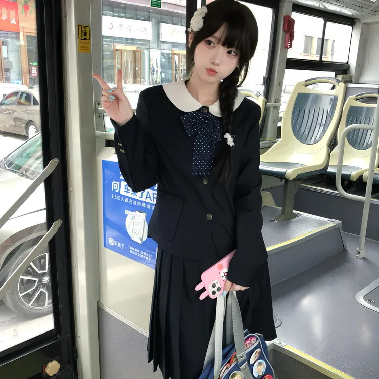 小圆/零度句号原创jk制服圆领西装外套秋冬日系学院风校供感西服