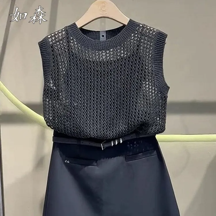 2025夏季新款设计感镂空时尚防晒服韩版洋气减龄无袖针织t恤上衣