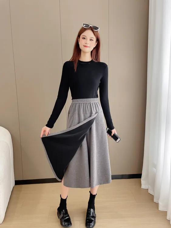 （尾单尾货）秋冬精品裙裤防走光女裙休闲百搭款时尚通勤风纯色亮片