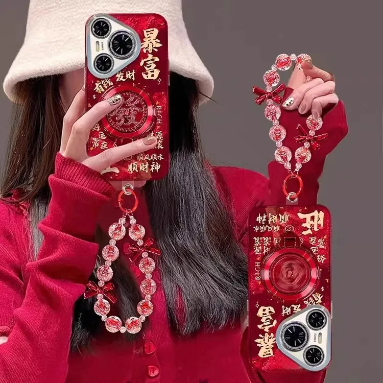 旋转發支架适用华为pura80pro手机壳暴富P80带手链mate70镜头膜女