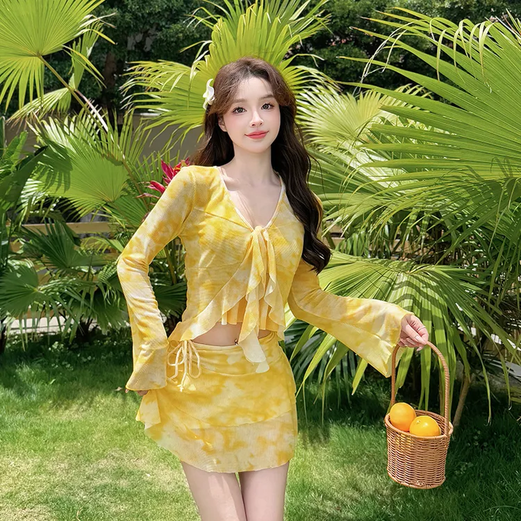 大码泳衣女款裙式分体比基尼小胸胖mm显瘦甜美辣妹风海边温泉度假