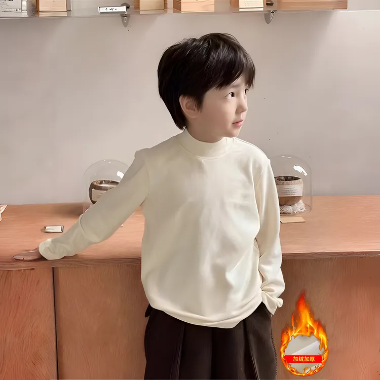 儿童衣服德绒打底衫内搭秋冬男童加厚加绒女童装宝宝白色长袖T恤