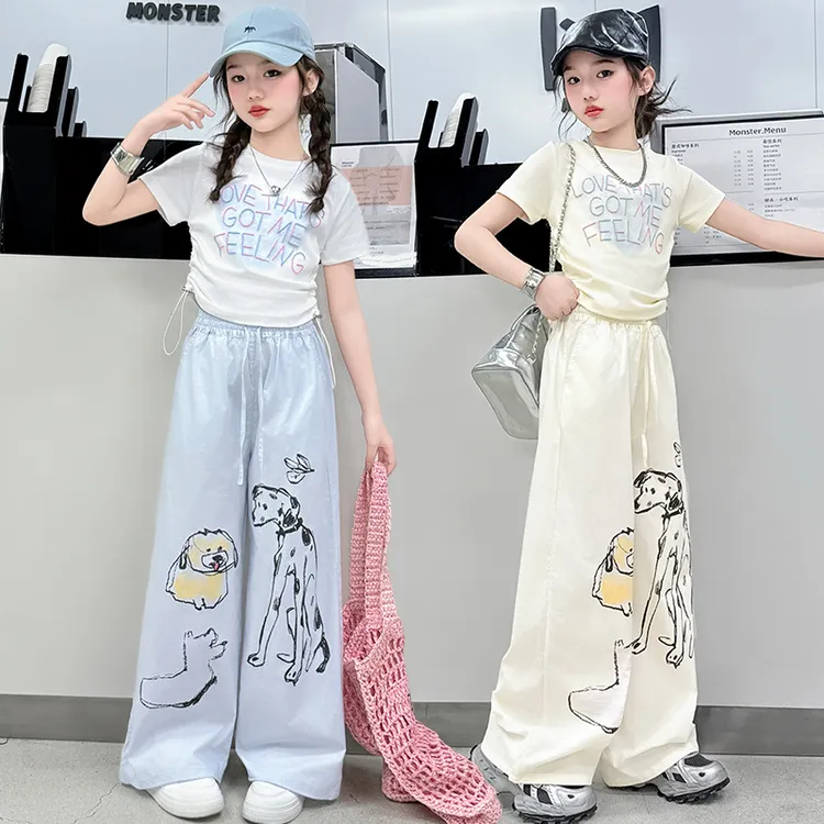 女童独特超好看夏季短袖套装2025新款儿童洋气多巴胺大童阔腿裤潮