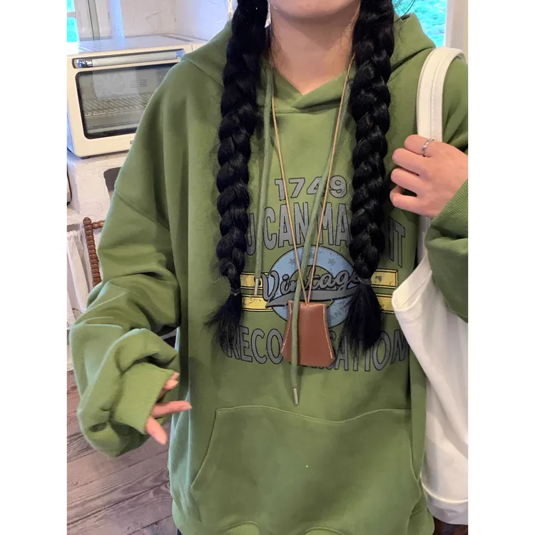 大码300斤美式复古街头潮流牛油果绿卫衣男女秋冬宽松ins百搭上衣