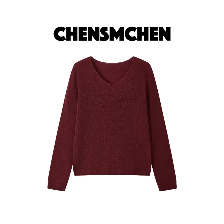 CHENSMCHEN 山羊绒V领长袖套衫女纯色简约百搭显瘦上衣CSZ9277SL