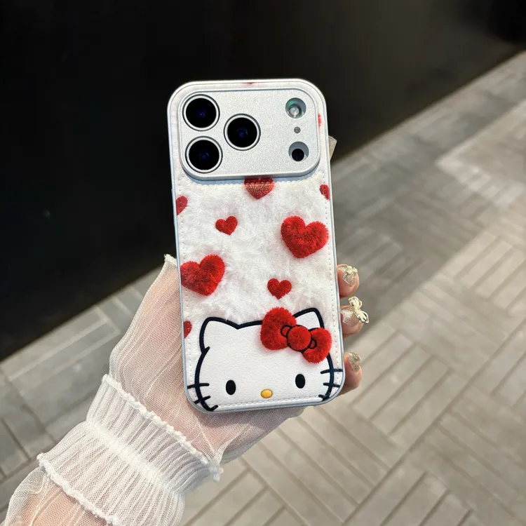 苹果/华为/oppo/vivo/小米 爱心凯蒂适用iPhone17/16皮纹手机壳