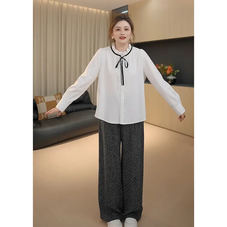 【胖佳佳】现货~艺术画报 长袖系带衬衫秋季气质百搭小衫H625Z14221