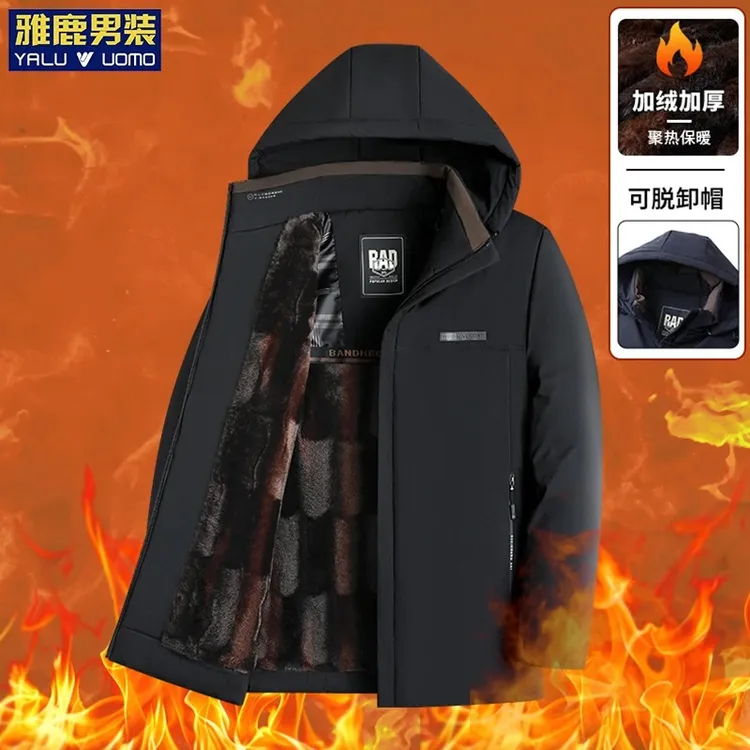 棉衣男冬季加绒加厚宽松棉袄中老年拆卸帽棉服爸爸装抗寒保暖外套