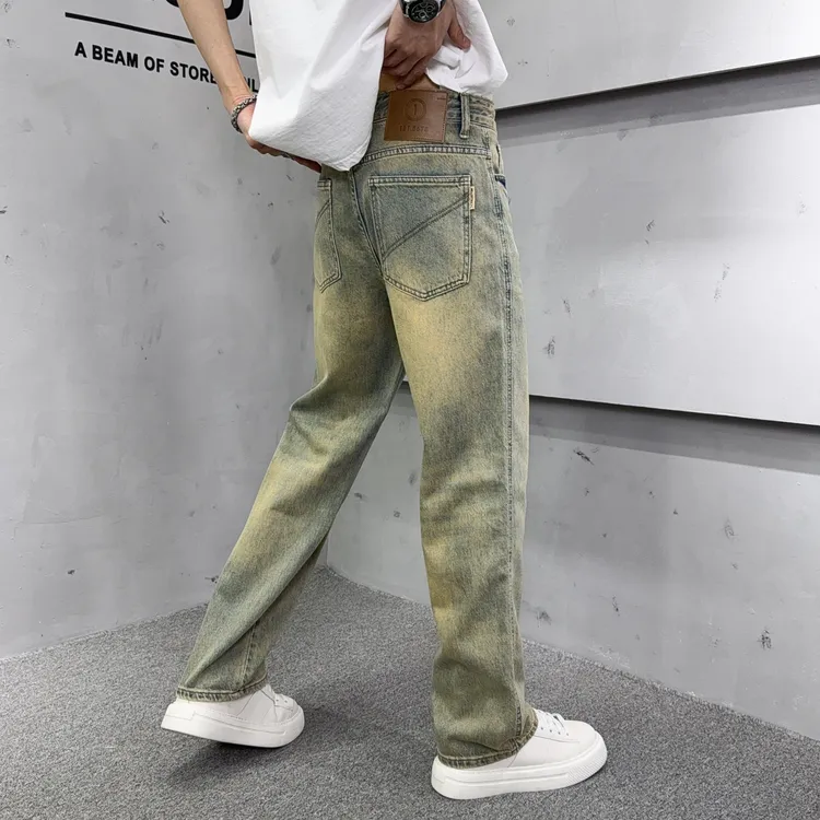 复古做旧牛仔裤男秋季新款潮牌重磅直筒裤美式高街vibe宽松阔腿裤