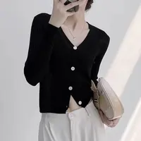 3120 韩版显瘦百搭修身时尚经典黑色毛衣针织开衫