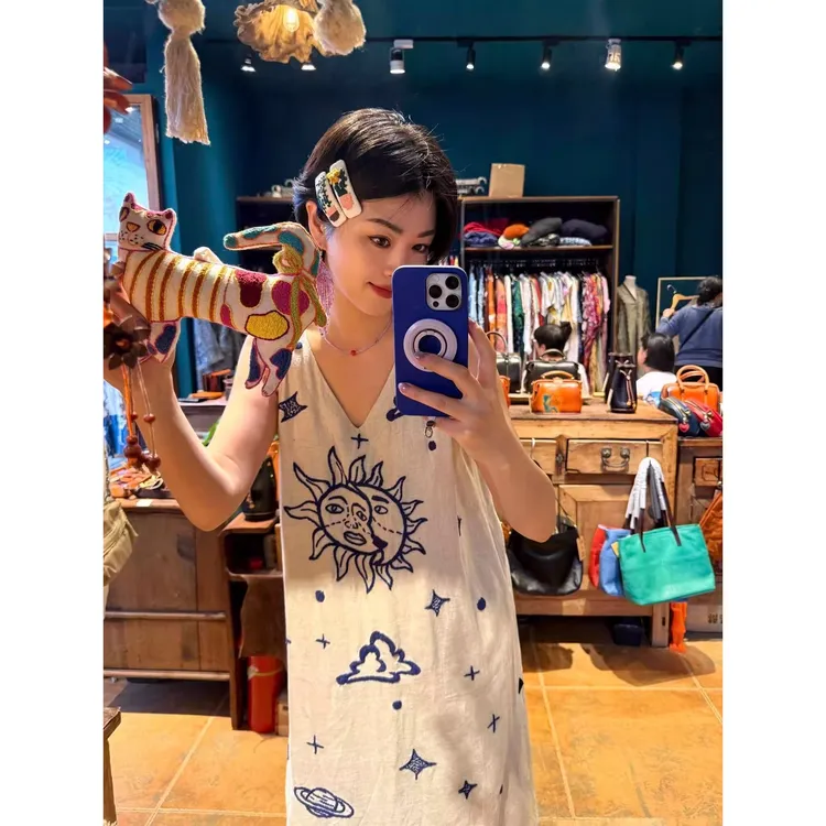 小众复古中式太阳刺绣睡裙女士夏季新款背心家居长裙连衣裙可外穿