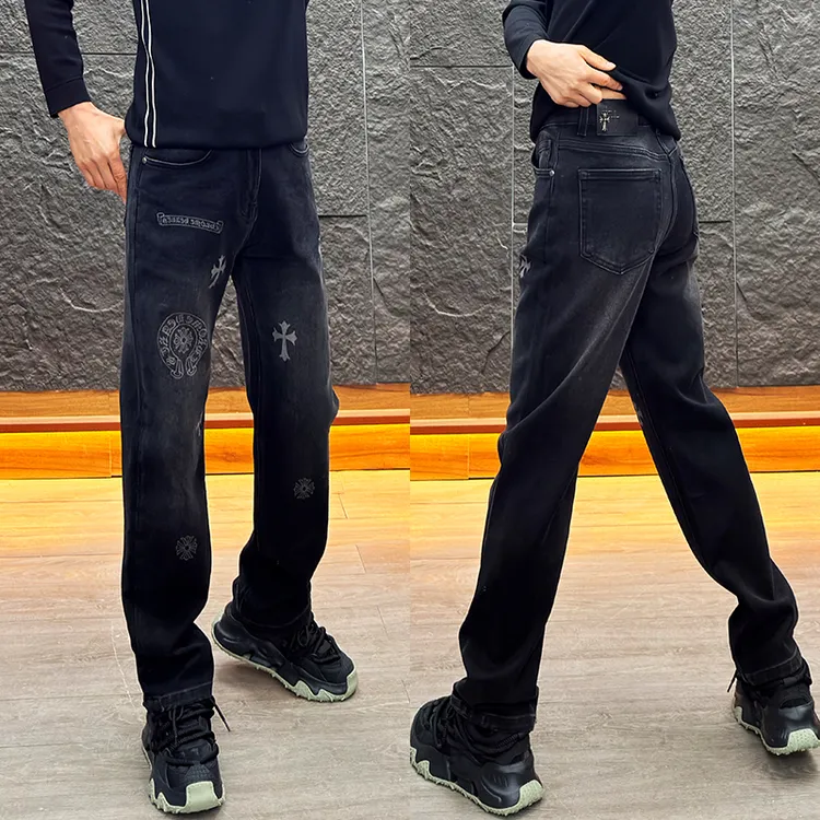 美式潮牌复古水洗印花轻奢高级百搭长裤男痞帅刺绣款男士牛仔裤