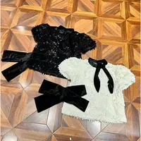 【 Wan wan】亮片短袖配袖套可拆卸系带上衣