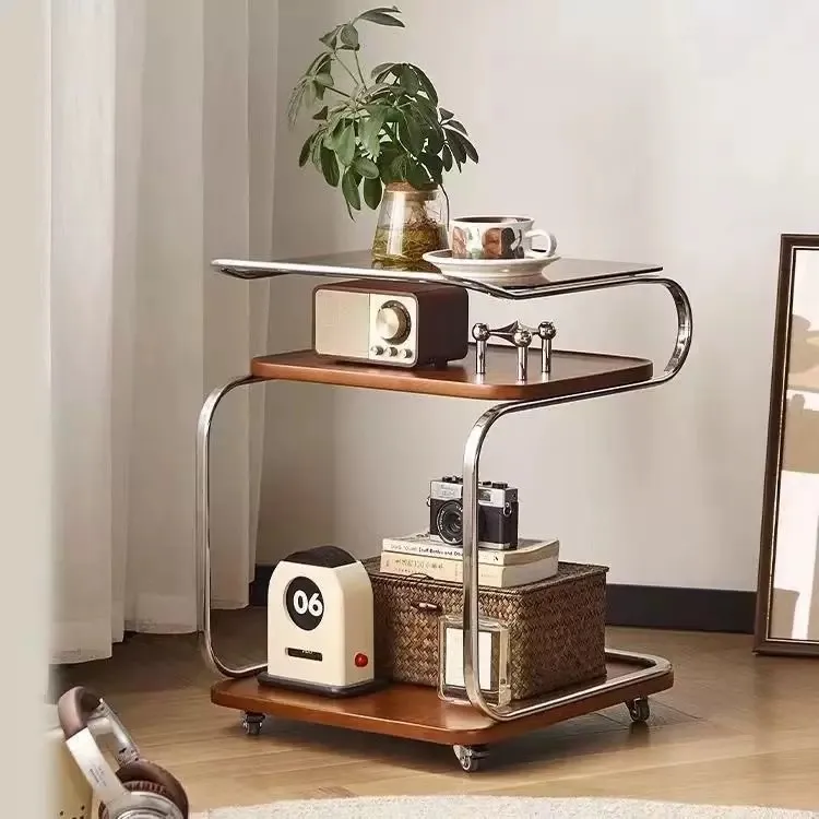 家用边几小推车带轮客厅中古风沙发茶几角几北欧可移动餐车置物架