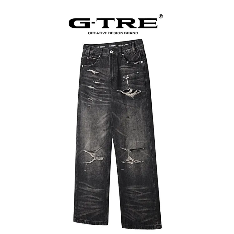 G-TRE 25SS牛王系列【鬼爪2.0】破坏宽松直筒牛仔裤破洞水洗做旧