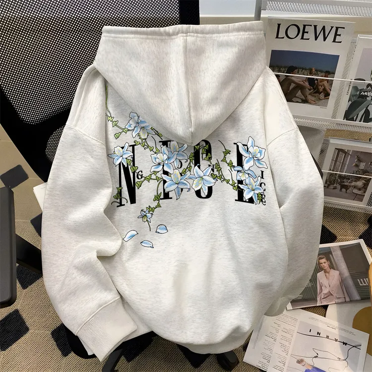 重磅藤蔓花卉印花帽衫男秋冬季连帽卫衣休闲宽松oversize美式外套