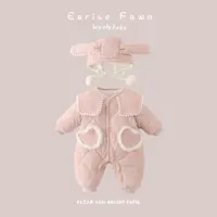 YM冬季女宝宝加厚夹棉爬爬服初生婴儿衣服棉服加绒连体衣保暖外出