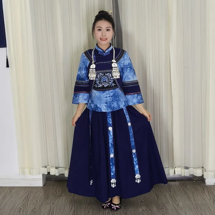 布依族壮族民族蜡染土布套装立领设计大摆裙复古服装中国风民族风