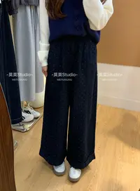 韩系高腰显瘦宽松直筒九分裤波点阔腿裤子女休闲长裤女589 