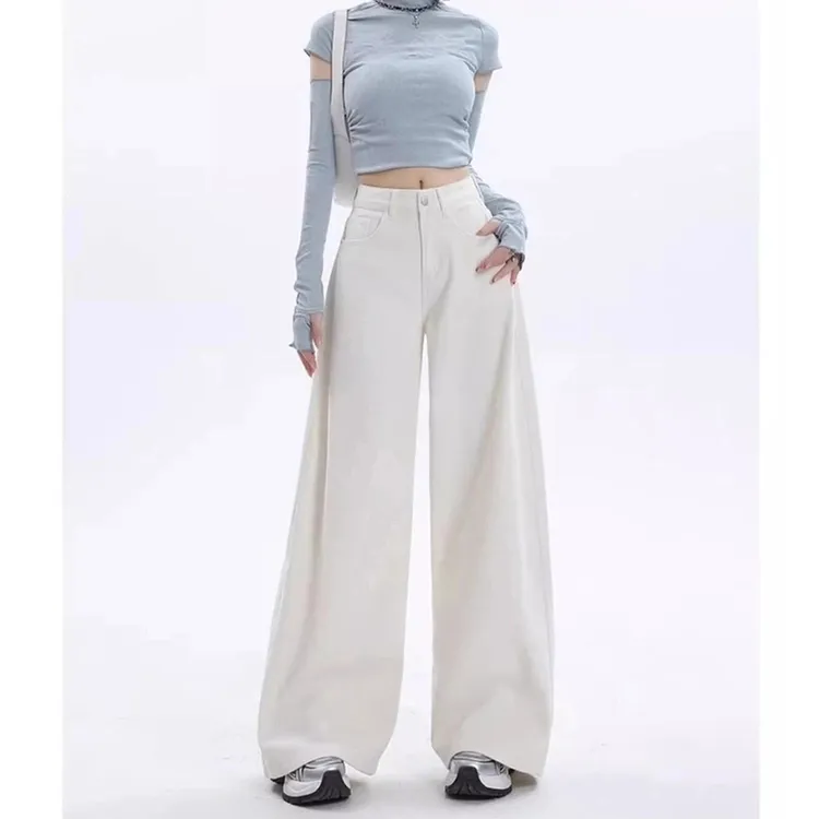 大码定制2025夏季薄款高腰牛仔裤女宽松显瘦新款直筒阔腿拖地裤