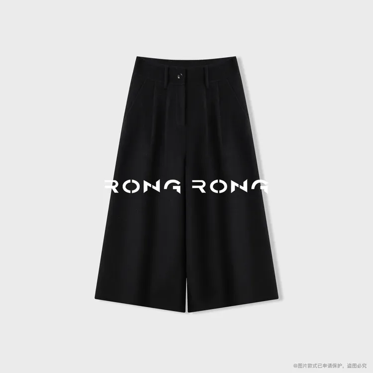 溶溶【墨渊雾霭】RONGRONG羊毛山羊绒莱赛尔混纺七分阔腿裤2522K900