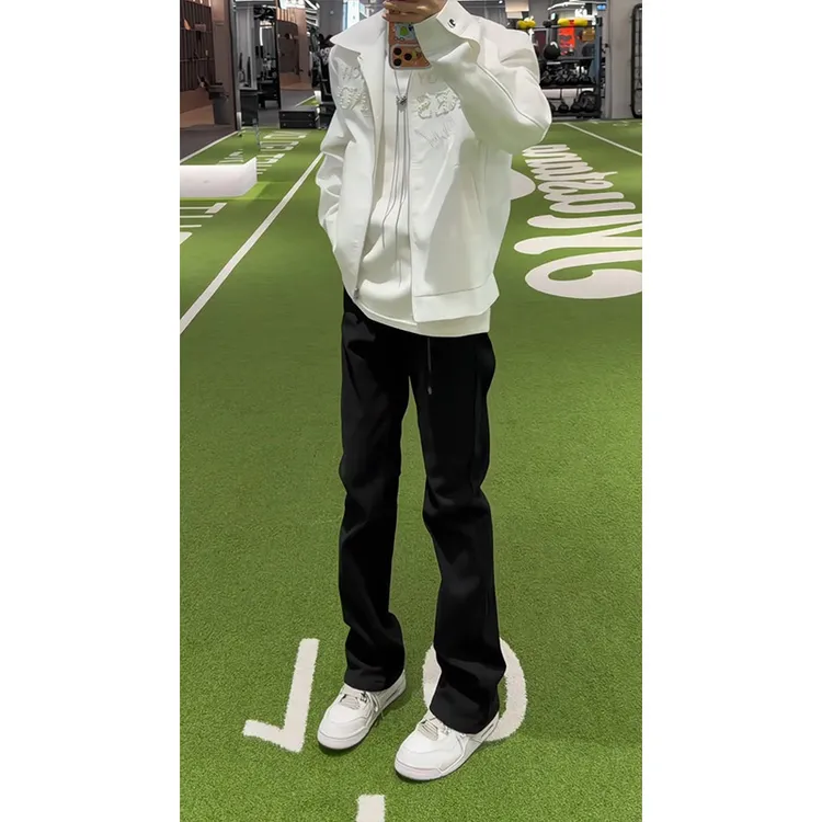 cleanfit弯刀牛仔裤黑色高腰微喇裤男生美式vibe风高街修身直筒裤