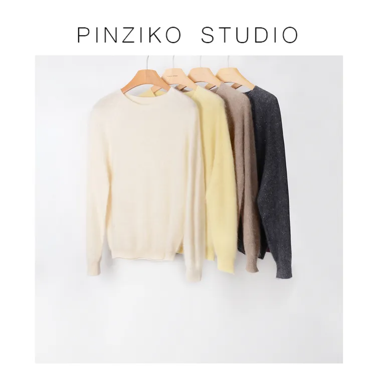 pinziko珠片暖绒~山羊绒羊毛拉绒毛衣加厚款亮片保暖针织衫TJF454