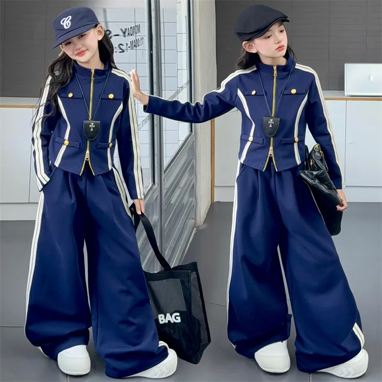 女童春装套装2025新款运动阔腿裤洋气儿童炸街时髦大童春秋季童装