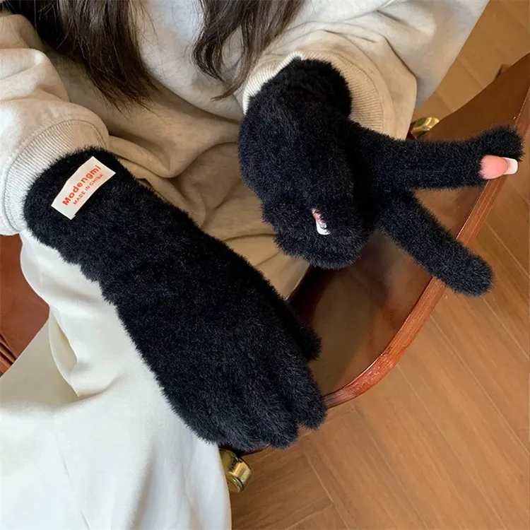 【喜又SeeU】秋冬新款软糯仿貂毛绒手套女冬季保暖长腕加厚五指手套