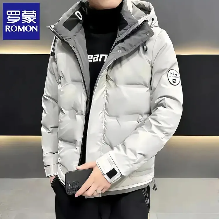 罗蒙男士羽绒服2025年冬季新款保暖防寒短款上衣潮流休闲连帽外套
