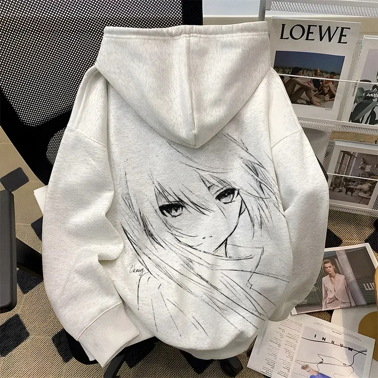 重磅500克加绒加厚连帽卫衣宽松秋冬季高街素描人物男女同款男装Z