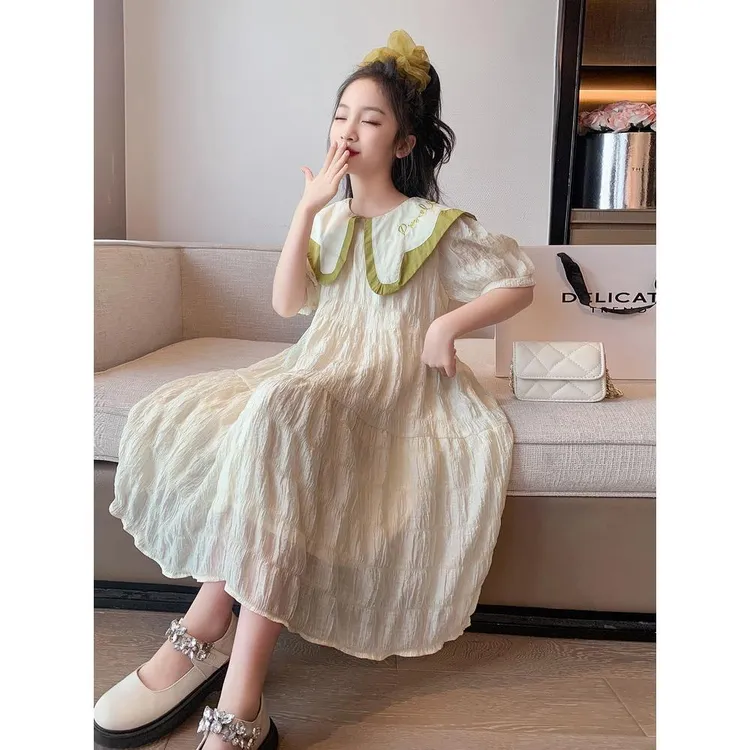 女童夏季连衣裙2025新款洋气时髦娃娃领儿童裙子女孩子夏装中大童