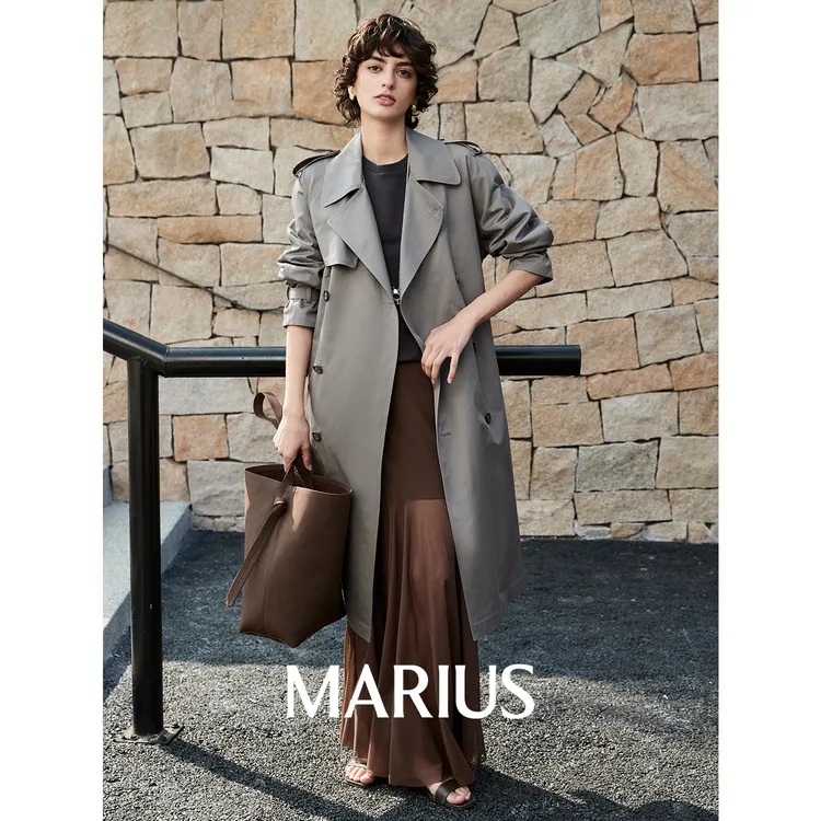 MARIUS“肯豆风衣”复古英伦风新疆长绒棉中长款免烫减龄外套