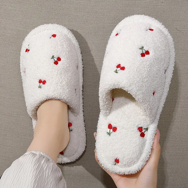 小樱桃棉拖鞋女2025新款室内居家防滑厚底踩屎感毛毛拖鞋女款秋冬
