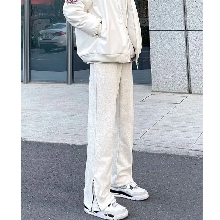 2025百搭vibe运动卫裤直筒拉链开叉微喇休闲直筒裤纯色休闲裤男士