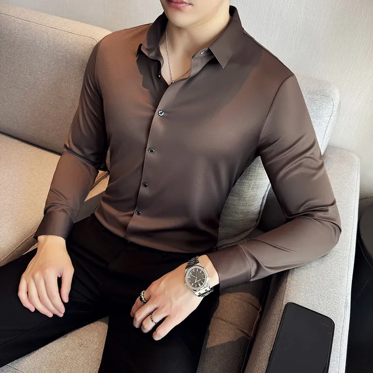 高档男士5A抗菌三防无痕衬衫商务休闲长袖高弹衬衫薄款纯色上衣