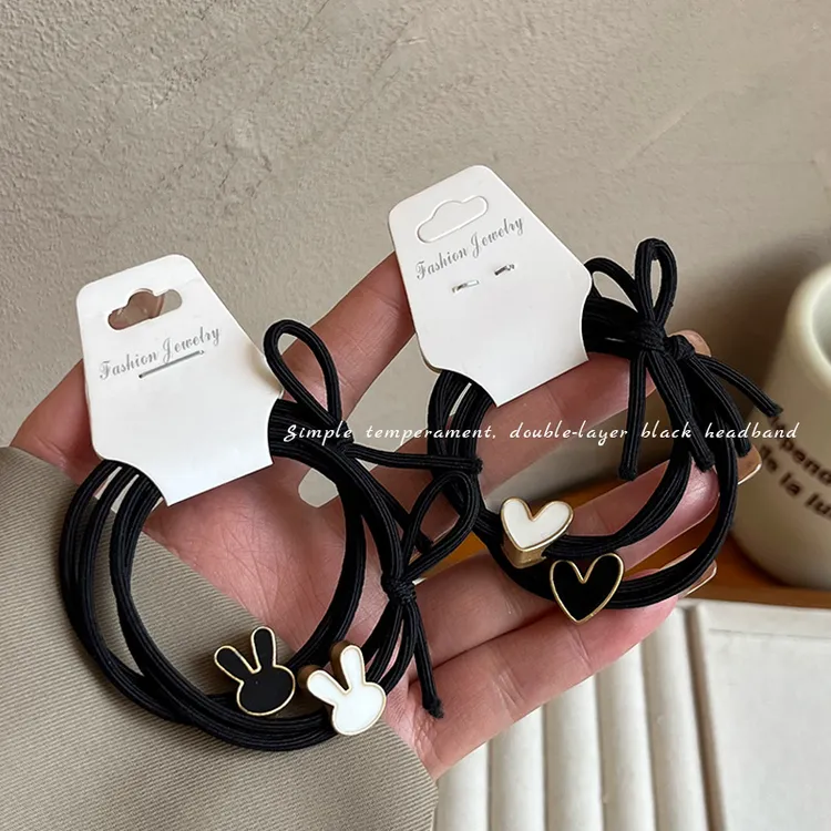 日韩简约高级感小皮筋可爱兔子爱心发圈皮套高弹力耐用扎头绳头饰