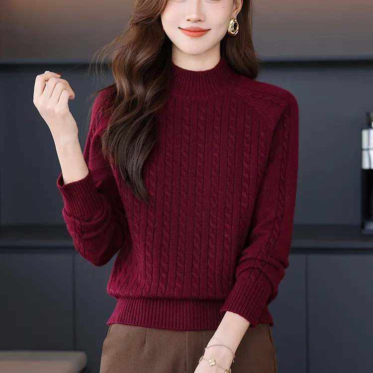 女士打底衫2025秋冬新款内搭上衣洋气高级感麻花毛衣女秋冬半高领