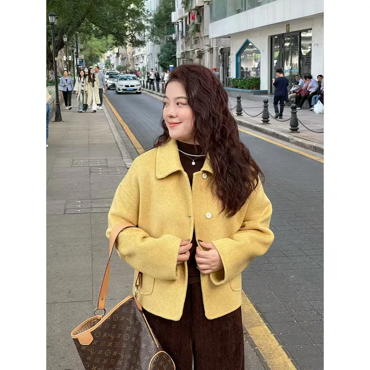 WenWen小个子2025秋冬新款双面绒羊绒大衣短款小香风翻领外套4648