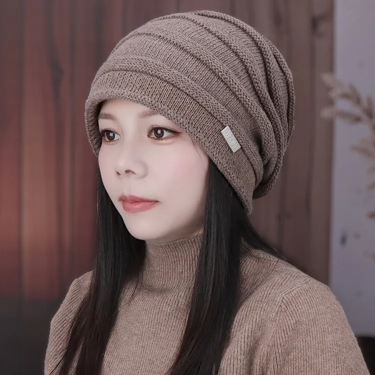 秋冬季女款加绒保暖护耳毛线帽防寒套头帽时尚百搭针织帽潮牌冷帽