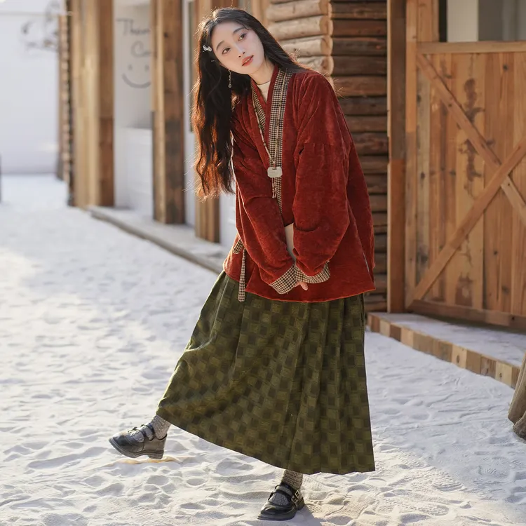 花相知原创对穿交秋冬加绒袄明制马面裙日常通勤改良汉服女弓袋袖